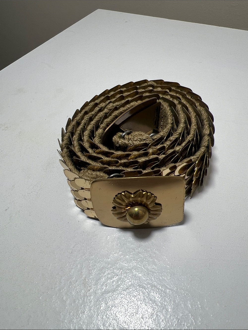 Gold Sequin Link Belt with Decorative Buckle - Vintage Estate